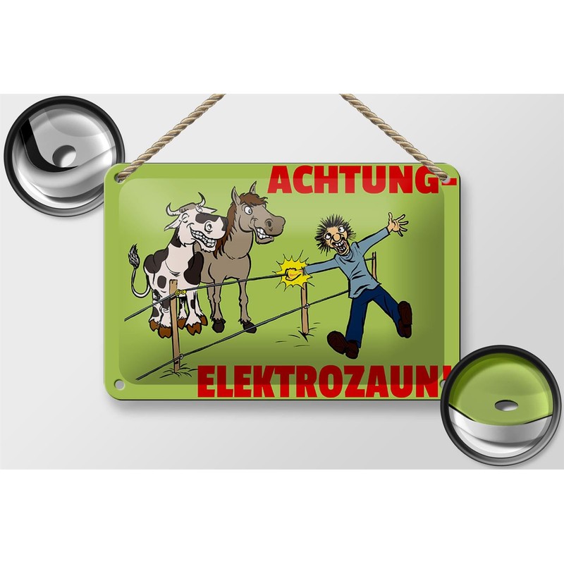 FEMER Tin Sign 18 x 12 cm Animals Attention Electric
