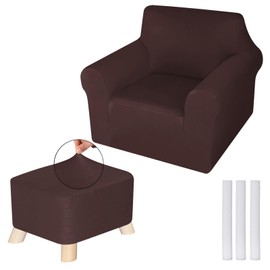 HunnmingRe Chair and Ottoman Covers Slipcover Set Armchair Cover T Cushion Chair Slipcover Milk Silk Sofa Furniture Protector Couch Soft for Armchair Ottoman (Brown)