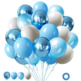 Blue and White Balloons,65pcs 12inch Metallic Chrome Blue Pearl Blue Baby Blue white Balloons for Baby Shower, Birthday, Bridal Shower, Wedding Party Decoration