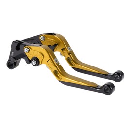 A ABSOPRO Kurze Lange Brems- und Kupplungshebel für Yamaha YZF R1 99-01 6-fach verstellbare Motorrad Lenker Bremshebel Aluminiumlegierung Goldton Griff Schwarz Ende
