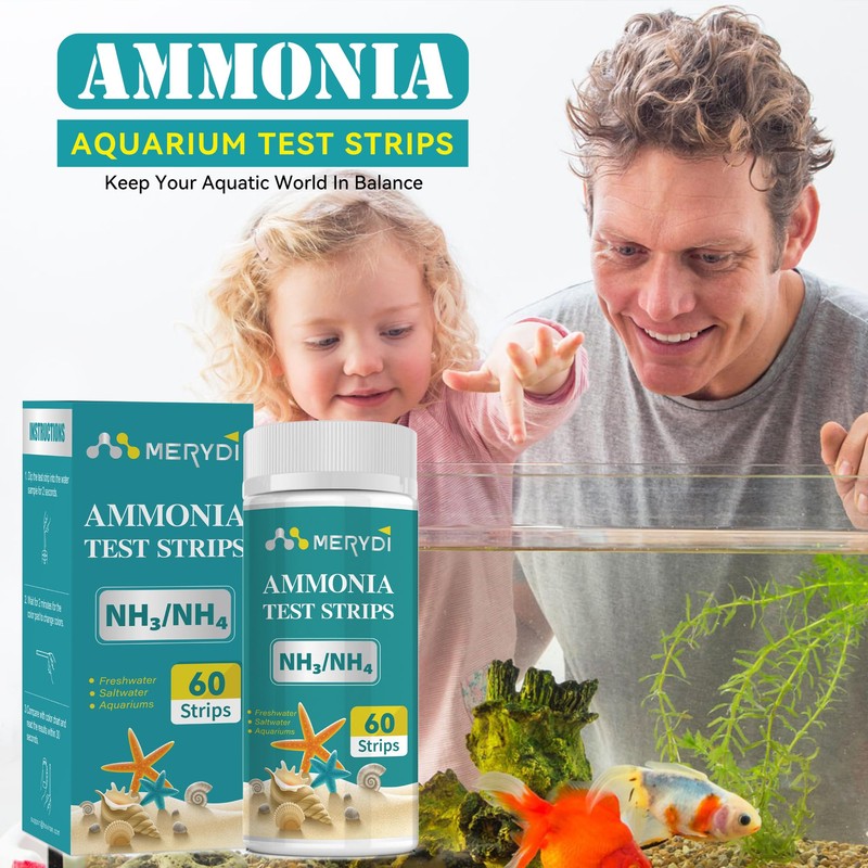 Merydi Ammonia Test Strips,60 Strips Aquarium Test Kit for Fish