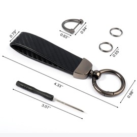 OKAMMY 2PCS Leather Car Keychain for Men - Carbon Fiber Mens Keychain for Car Keys, Quick Release Spring with D-Ring Anti Lost Car Keychain Organizer