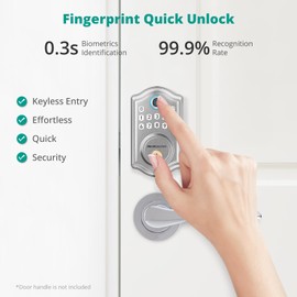 Keyless Entry Door Lock - AkaGear Smart Door Lock, Fingerprint Electronic Keypad Deadbolt Lock, Smart Lock for Front Door, Auto-Lock & One Touch Locking, Easy Installation - Satin Nickel