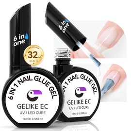 Gelike ec Nail Glue for Gel Nail Tips: Extra Strong Duo 6-in-1 Milky White Nail Glue for Artificial Nails Gel Nail Tips Long-lasting Nail Glue Gel UV for Soft Gel Nail Requires Curing 32 ml