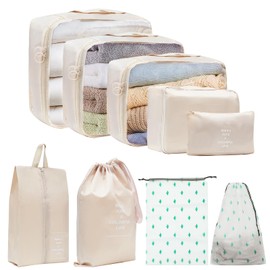 Packing Cubes for Suitcase - JOYSKY 9 PCS Packing Cubes Travel Luggage Organizers Bag Waterproof Travel Essentials Bag Clothes Shoes Storage Bags（Beige), Packing Cubes for Suitcases