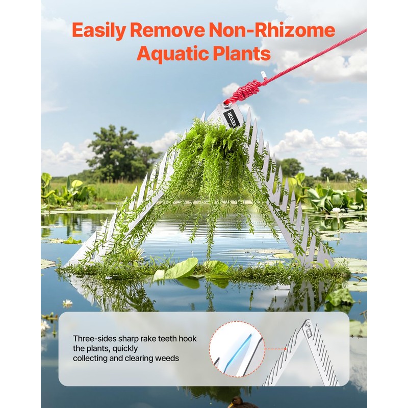 VEVOR 24in Aquatic Weed Rake, 3-Sided Lake Weed Rake with