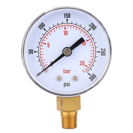 Mechanical Pressure Gauge, 1/8 Inch BSPT Axial Pressure Gauge for Air, Oil and Water 0-300 psi/0-20bar BSPT, Hydraulic All-Purpose Air Oil Water Gas Piezometer