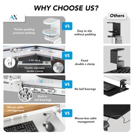 Keyboard Tray Under Desk Pull Out with Extra Sturdy C Clamp Mount System, 27.3 (32.5 inch Including Clamps) x 11 Inch Slide-Out Platform Computer Drawer for Typing White AX01WW01