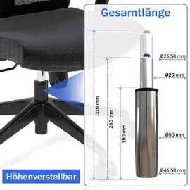 Gaslift Office Chair, Gas Spring, Gas Lift for Office Chair, Swivel Chair, Stool, Bar Stool, 290-690 mm Length (310 mm Total Length, Chrome)