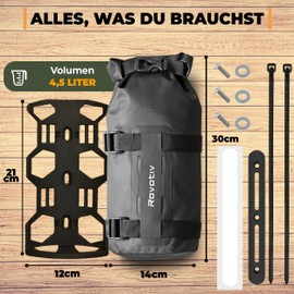 Rovativ® Bikepacking Fork Bag with Bracket [4.5 Litres] 100% Waterproof Bicycle Fork Bag Including Dry Bag and Universal Bracket