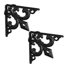 2 x Antique Shelf Brackets, Cast Iron, Lily Ornament, Vintage Wall Bracket for Shelf, Shelf Console, Black