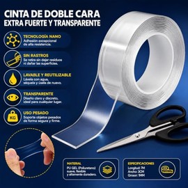 3 Rollos7M Cinta Doble Cara Extrafuerte,Reutilizable Nano Tape con tijeras, Lavable Sin Rastros e Impermeable,Cinta transparente,Ideal para Manualidad