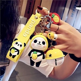 [AIXUAN] Degal Cute PVC Panda Keychain Idea New Year Present Animal Pendant Car Key Pendant Metal Keychain (Yellow)