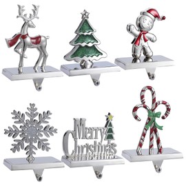 Kosmeey 6 Pack Christmas Stocking Holders for Mantle Fireplace Stand Hanger Xmas Stocking Hooks Weighted Hangers for Xmas Holiday Decoration (Set of 6 Stocking Hangers)