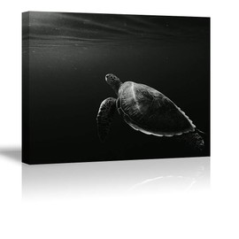Black Ocean Canvas Wall Art Sea Turtle Wall Decor Coastal Animal in Blackish Water Painting Picture Home Decoration for Bathroom (Waterproof, Ready to Hang)¡
