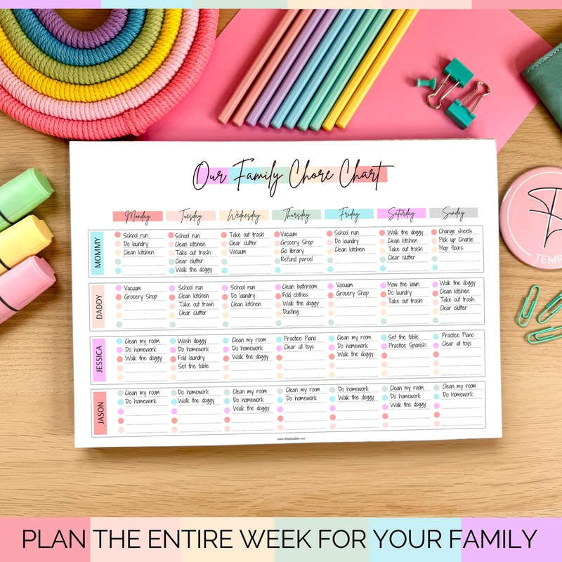 Family Chore Chart Notepad - Family planner, Calendar, Household Command