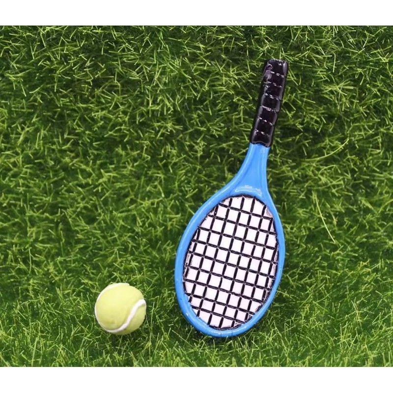Blue and Green Miniature Tennis Racket Set, 1/12 Scale Accessories,