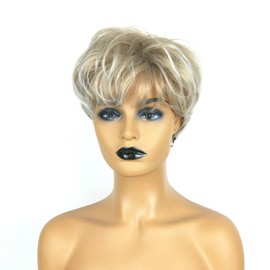 1 Piece Blonde Women's Short Hair Wig, Slant Bangs Wig, Fluffy, Multi-Layered Women's Short Hair, Suitable for Cosplay, Masquerade, Music Party