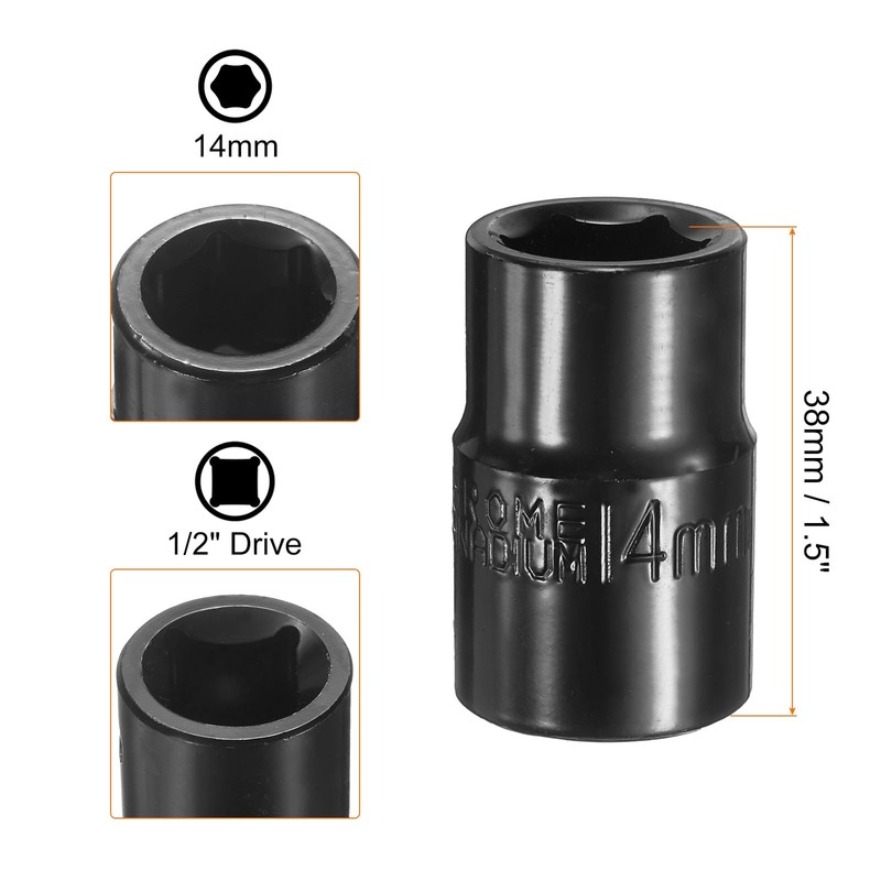 sourcing map 2pcs 6 Point Impact Socket 14mm Shallow Metric