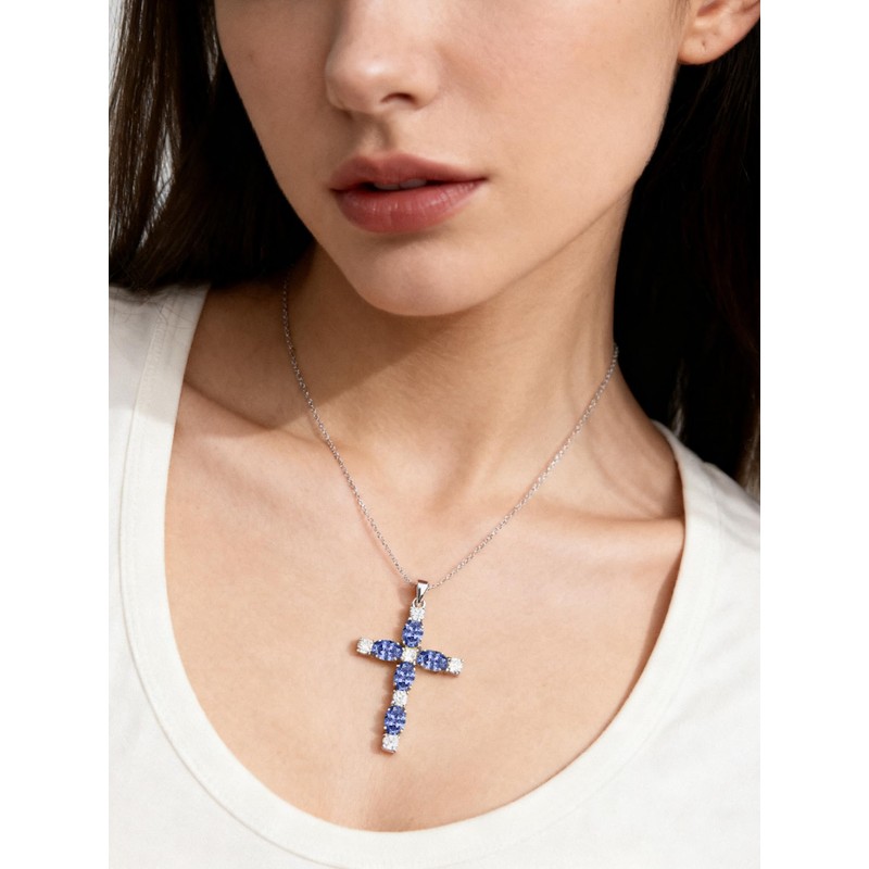 STARCHENIE Cross Necklace for Women 925 Silver Crucifix Tanzanite Jewelry