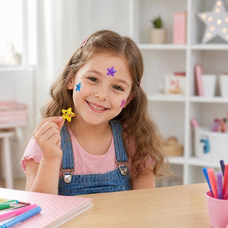 500 Pcs Glitter Star Stickers Roll, Smiley Reward Stickers for
