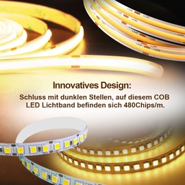 Tayire COB LED Strip 3000 K, DC12 V Neon Cuttable LED Strip 5 m 480 LEDs/M, 4 mm Bendable LED Strip High Brightness LED Strip Light for Bedroom FPV Room Decoration (Power Supply Not Included