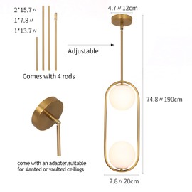 SeeU Modern Pendant Lighting Mid Century Globe Pendant Light Fixture Gold Pendant Chandelier Hanging Lighting Fixture with White Globe Glass Lampshade for Kitchen Island Dining Room Bedroom