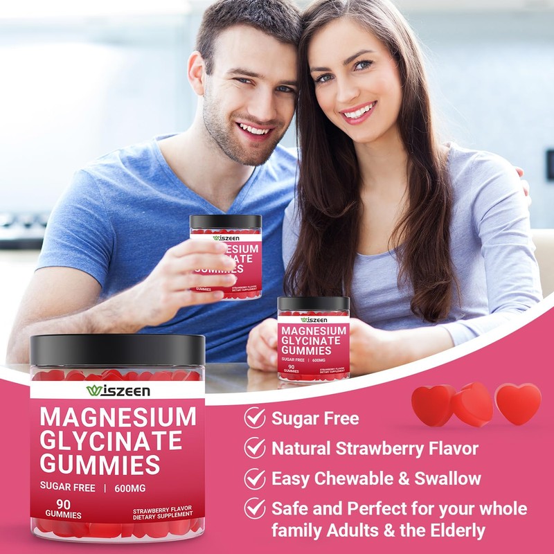 Wiszeen Magnesium Glycinate Gummies - 60 Servings - Magnesium Potassium