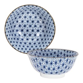 Made in Japan Japanese Soup Noodle Rice Bowl 6"D Porcelain Blue Asanoha Made in Japan