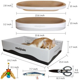 miwoowim 3PCS 23.6 Inch Extra Large Cat Scratcher Bed,Cat Scratcher Box with Corrugated Scratch Pad, Cat Scratching Lounge Bed,Oval Shape Cat Scratcher Bowl