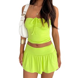 PICKLION Women's Y2k Summer Set Top and Skirt 2 Piece Outfits Strapless Casual Lounge Tracksuit XS-L Green