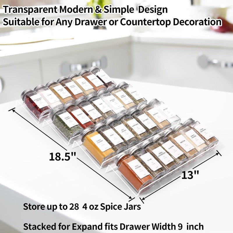 Clear Acrylic Spice Drawer Organizer, 4 Tier Seasoning Jars Drawers