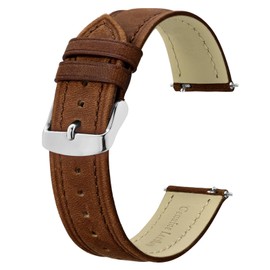 BISONSTRAP Extra Long Watch Bands 22mm, Leather Watch Straps for Men, XL Replacement Strap for Large Wrists,Toffee Brown (Silver Buckle)