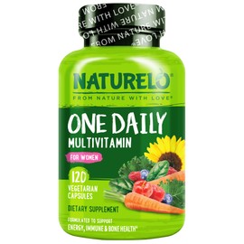 NATURELO One Daily Multivitamin for Women - Energy Support - Whole Food Supplement to Nourish Hair, Skin, Nails - Non-GMO - No Soy - Gluten Free - 120 Capsules - 4 Month Supply