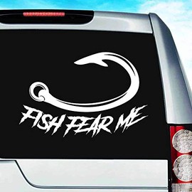 Fish Fear Me Fishing Hook Vinyl Decal Sticker Bumper Cling for Car Truck Window Laptop Wall Cooler Tumbler | Die-Cut/No Background | Multi Sizes/Colors, 20-inch, Gold