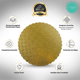 O'CREME Gold parte superior - Tabla redonda festoneada para tartas y pastelería de 3/32 pulgadas de grosor, 8 pulgadas de diámetro, paquete de 10