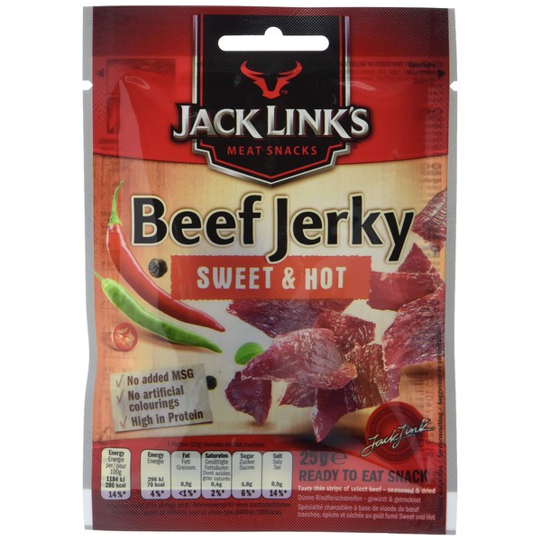 JACK LINK'S BEEF JERKY Sweet and Hot Clip Strip, Pack of 12 (12 x 25 g)