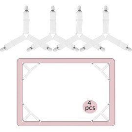 4 Piezas Sujetadores para Sábanas, Ligas Elásticas de Triángulo, Sujetadores de Sábana de Cama, Ajustables Elásticos Correas Cama Clips para Sábana Bajera Fundas de Colchón Sofá (Blanco)