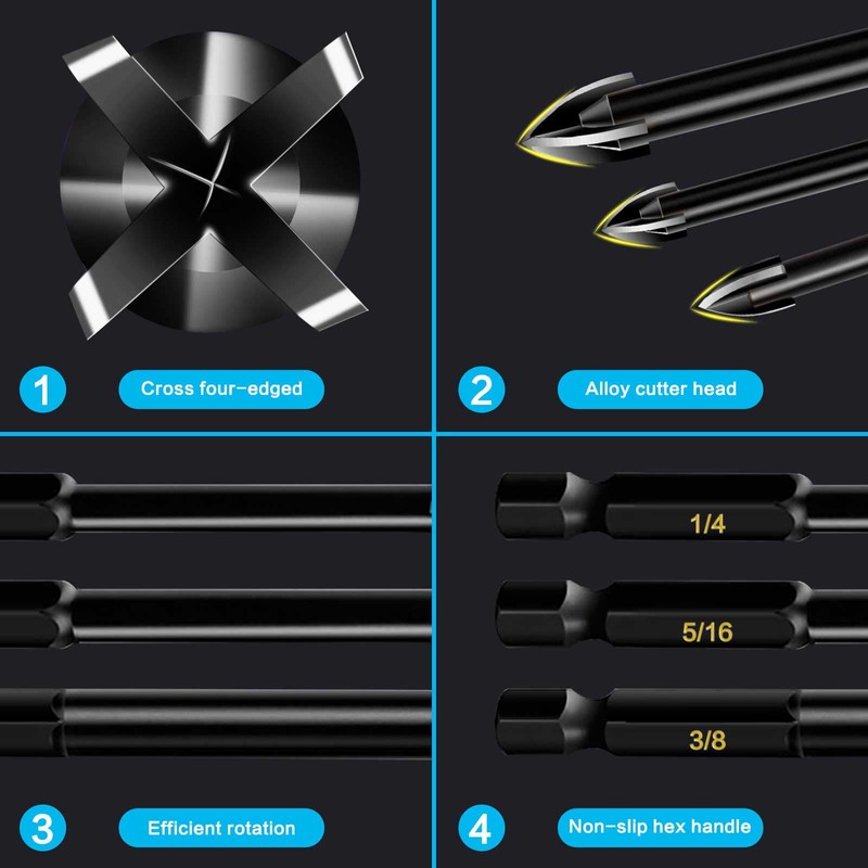 10-Piece Glass Concrete Drill Bit Set, Masonry Drill Bits for