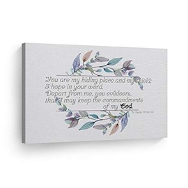 Smile Art Design Psalm 119:114-115:t Hiding Place and Shield Quote Watercolor Paint Wreath Scripture Wall Art Bible Verse Canvas Print Home Decor Ready to Hang Made in The USA- 30x40