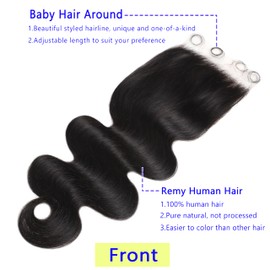 5x5 HD Lace Closure Skin-Like Real HD Lace Frontal Only Body Wave 0.1mm Extremely Thin HD Lace Closure Human Hair Pre Plucked with Baby Hair Natural Hairline Human Hair Closure 18 Inch