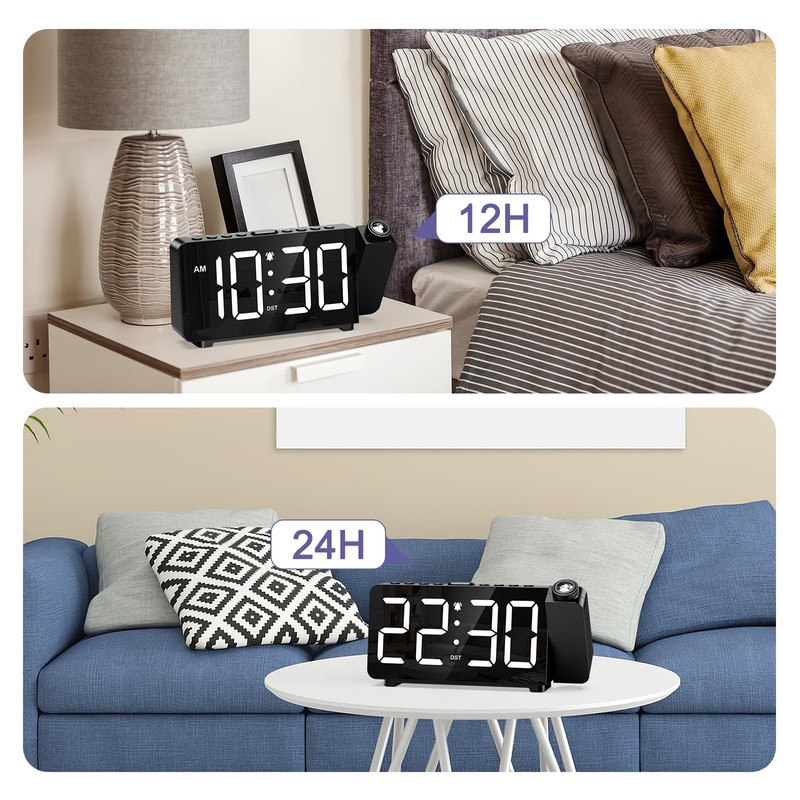 OQIMAX Projection Alarm Clock, Digital Projector Clock with 180° Projector,