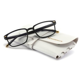 HAITONGCR Luxurious Black & Gold Rectangular Reading Glasses - A Stylish Accent for Every Moment Reading Blue Light Blocking Square Glasses 3.5 R1121