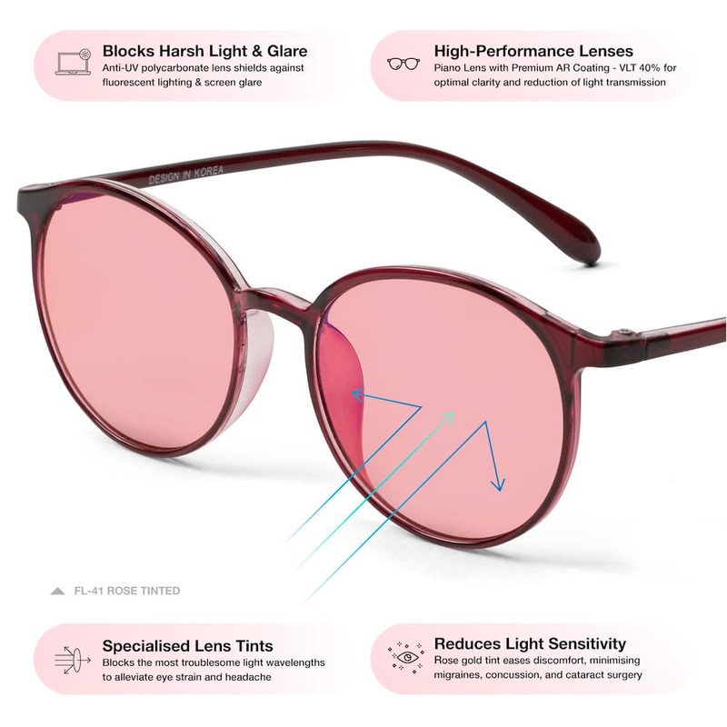 BRADDELL Indoor FL-41 Rose & Outdoor FL-60 Brown Tinted Migraine