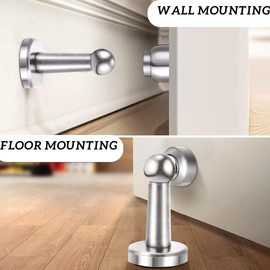 Door Stopper Magnetic, Magnet Door Stop Stainless Steel, with Screws Drilling Mounting, Heavy Duty for Various Door Types to Hold Your Door Open. Rust Resistant (Silver)