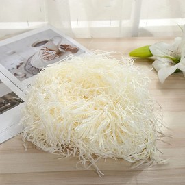 JINZOFLY Raffia Paper Shreds, 100g Shredded Paper for Gift Box, Crinkle Cut Paper Shred Filler for Gift Wrapping & Basket Filling(Creamy-white)