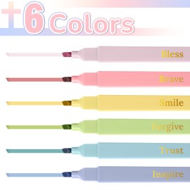 JIXZEN 6Pcs Bible Highlighters, No Bleed Bible Highlighters Assorted Colors, Candy Colors with Soft Chisel Tip, Cute Aesthetic Highlighter for Bible Study Marking Painting Journaling