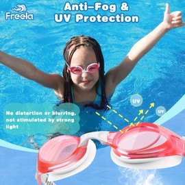 Freela Swimming Goggles, Kids Swim Goggles for Boys Girls Toddlers Baby Child 3-6 3-5 4-7 6-14 8-12, Swim Goggles Kid Goggles for Swimming Underwater Pool Beaches Clear View Anti-Fog UV Protection