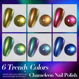 Born Pretty Chameleon Nail Polish Set,6 Colors Holographic Metallic Glitter Quick Dry Nail Polish Kit Fall Winter Blue Green Purple Nail Lacquer Long Lasting Set for Manicure Nail Art DIY Salon 6ml