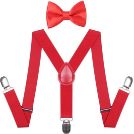AMPIL Suspenders Bow Tie for Boys Toddler - Adjustable Elastic Y-Back Design with Strong Metal Clips Wedding Party (34 inch (7-14 Old), Red)